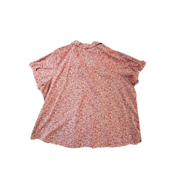 Basic Editions Plus Size 4X Red Floral Print Short Sleeve Button Down - Picture 2 of 8